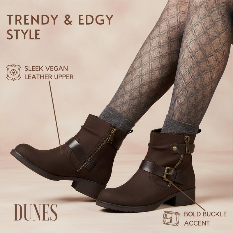 Dune London Dunes Max Motorcycle Womens Ankle Boots â€“ Comfortable Booties for Women with Zipper & Buckle, Combat Boots Style, Memory Foam, Wide Width Options BROWN 6.5 - Image 5